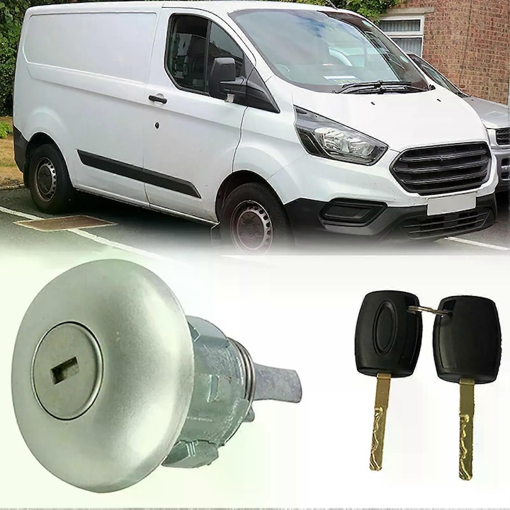 Autó első ajtózár 2 kulccsal, ezüst, Ford Transit MK8, Transit Custom, szett