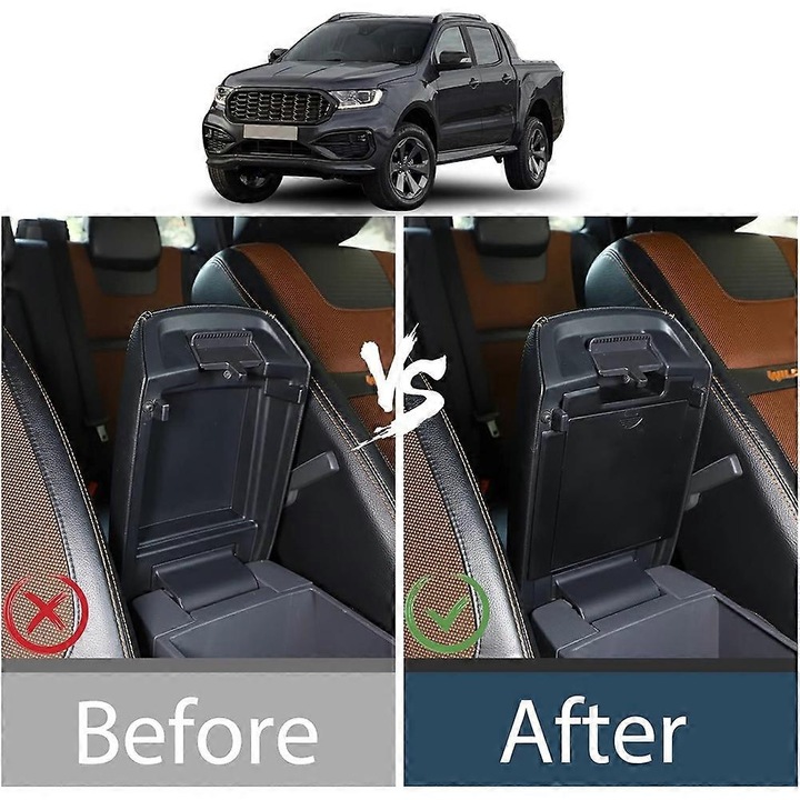 Кутия за скрито съхранение в подлакътника на автомобил, черна, 2015-2022, Ford Ranger, пластмаса, 30x15x10см