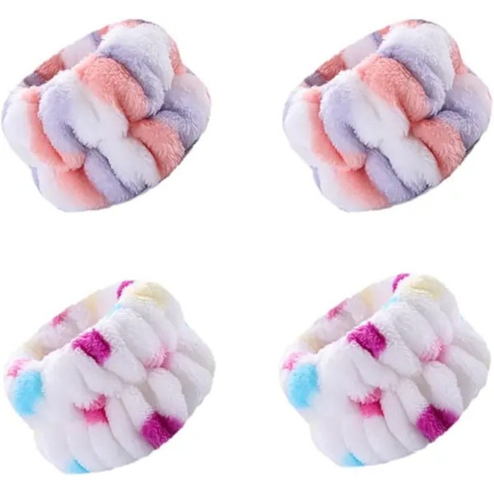 Set 4 bratari absorbante pentru spalat fata, coral fleece, elastic, multicolor