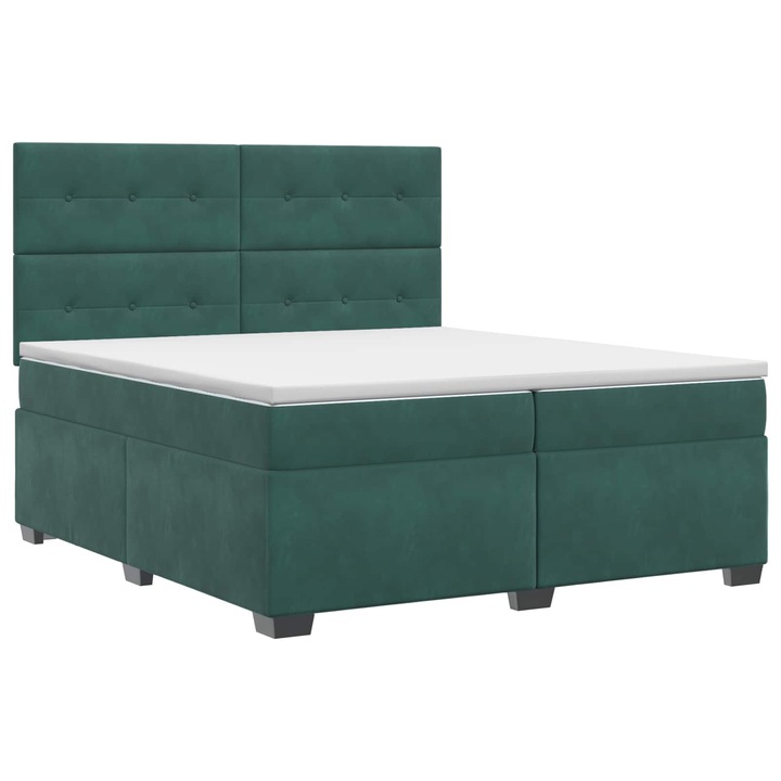 vidaXL Boxspring ágy matraccal Sötétzöld 200 x 200 cm Bársony 3453713