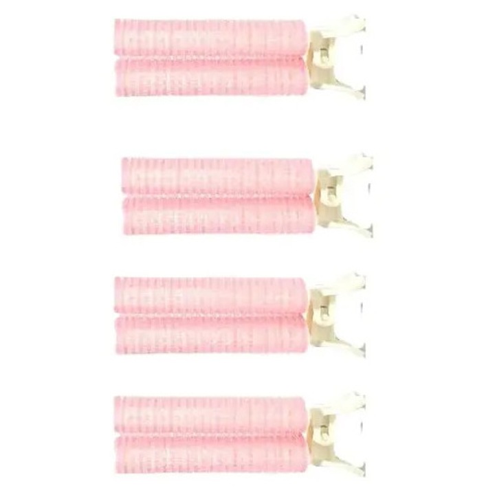 Розови ролки за коса, комплект 4 бр., 10.8x3.5см, леки, с противоплъзгаща щипка, за обем и къдрици