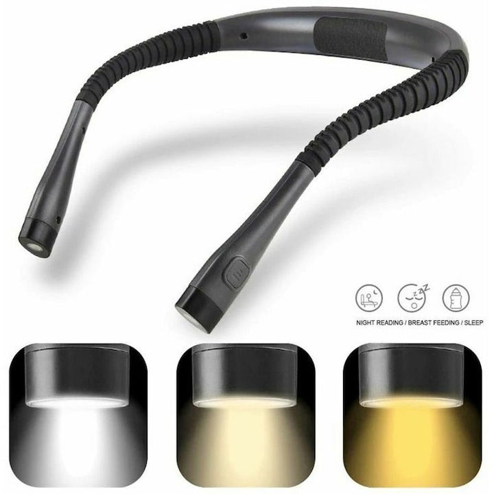Lampa de citit cu LED, 3 moduri culoare, reglabila, portabila, ajustabila