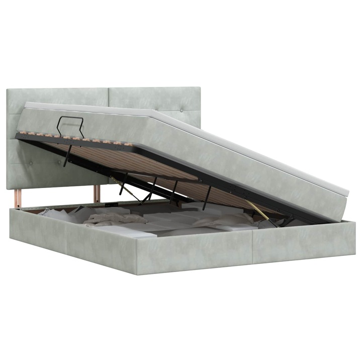 vidaXL Ágy tárolóval és matraccal Világosszürke 140 x 190 cm Bársony 3459687