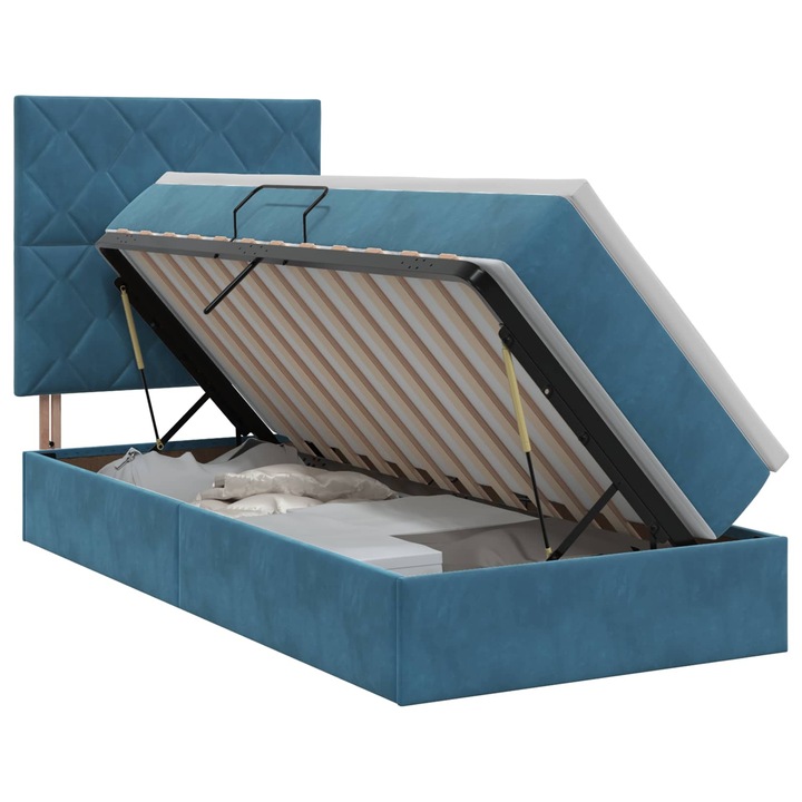 vidaXL Ágy tárolóval és matraccal Sötét kék 100 x 200 cm Bársony 3459733