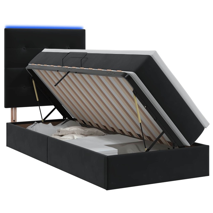 vidaXL LED tárolós ágy matraccal Fekete 100 x 200 cm Bársony 3460112