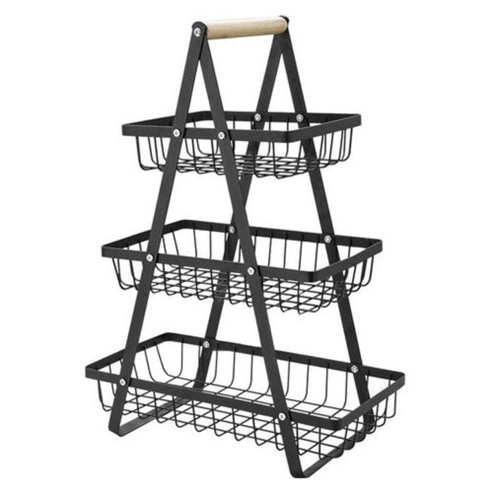 Cos fructe si legume 3 niveluri, otel inoxidabil, negru, 34x47x17.5cm