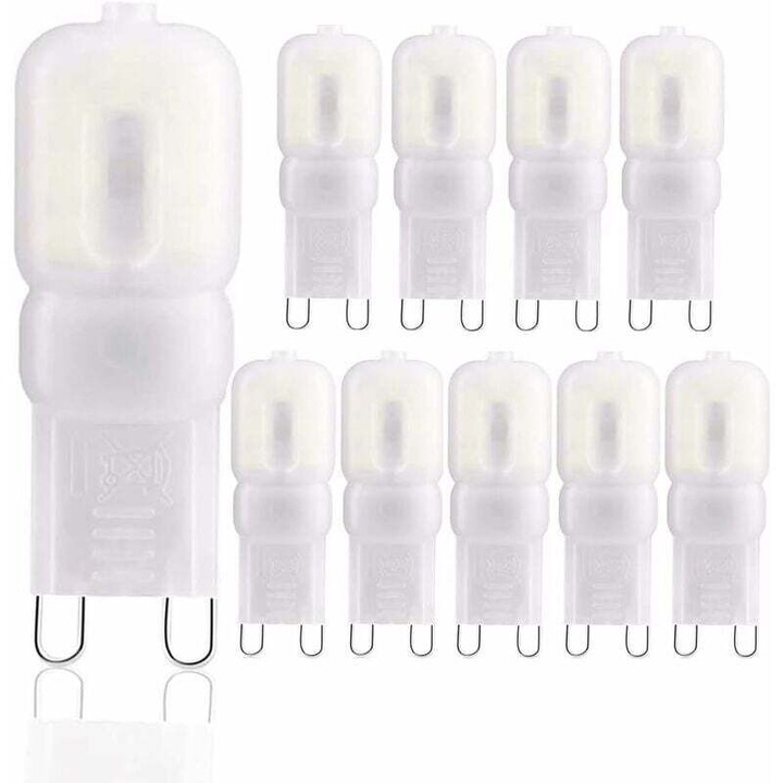 10 db G9 LED izzó készlet, 3W, hideg fehér, 360°, 220V