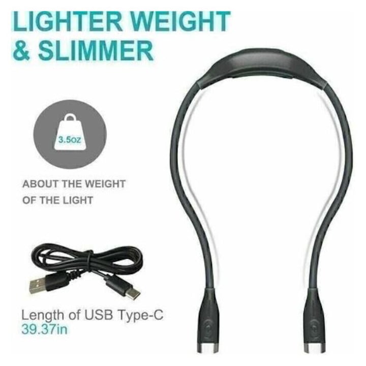 Lampa de citit portabila, reglabila 3 culori, pliabila 360°, LED, USB, negru, 140g