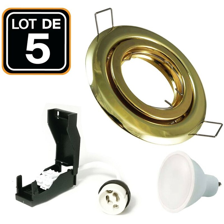 Set 5 spoturi orientabile LED 7W alb rece 6000K aurii 17.5x6.5cm