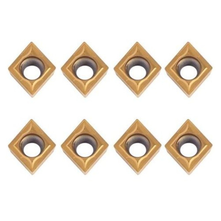 Set 10 placi carbura CCMT09T304 pentru strunjire CNC, rezistente, 9.53x3.18x3.97mm