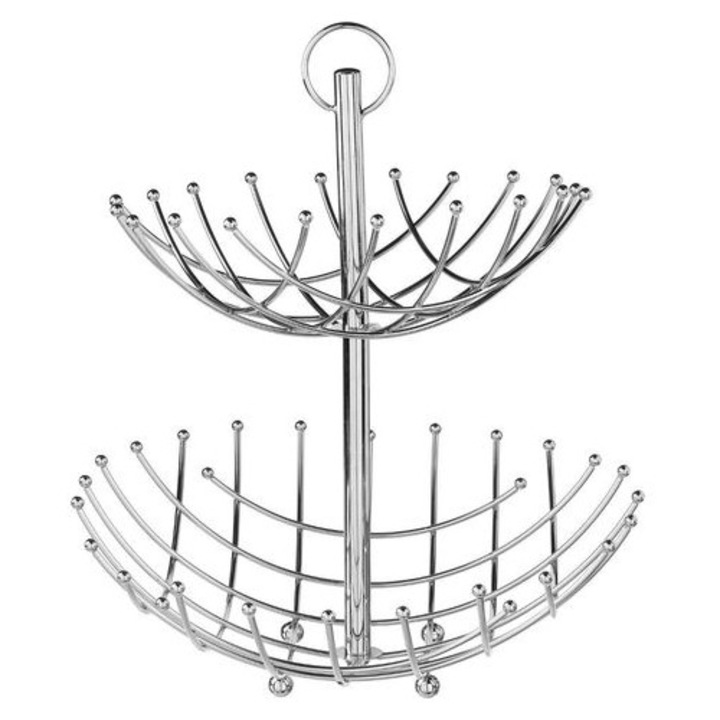 Raft fructe metal, 2 niveluri, argintiu, 36x36x40cm