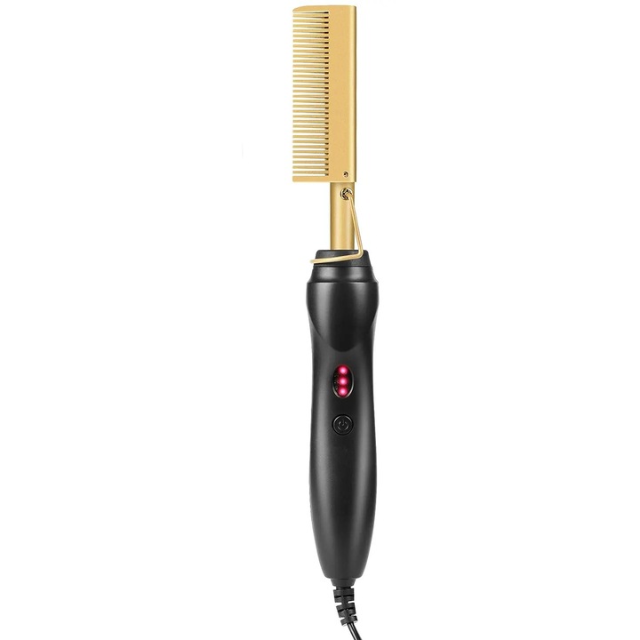Pieptene electric ceramic pentru indreptat par, portabil, reglabil, negru