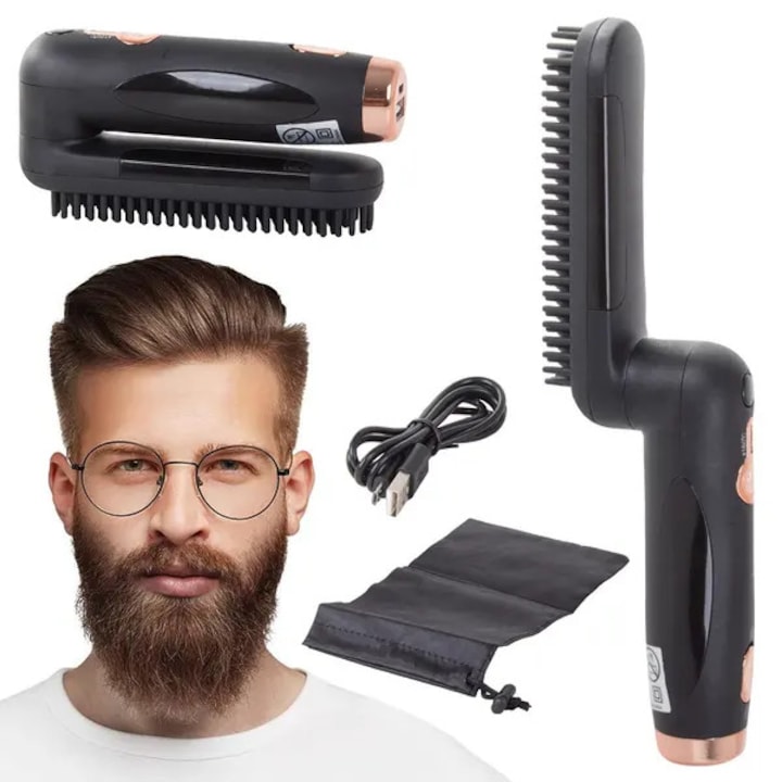 Perie pieptene pentru par si barba multifunctionala negru 21x5.5x3cm set