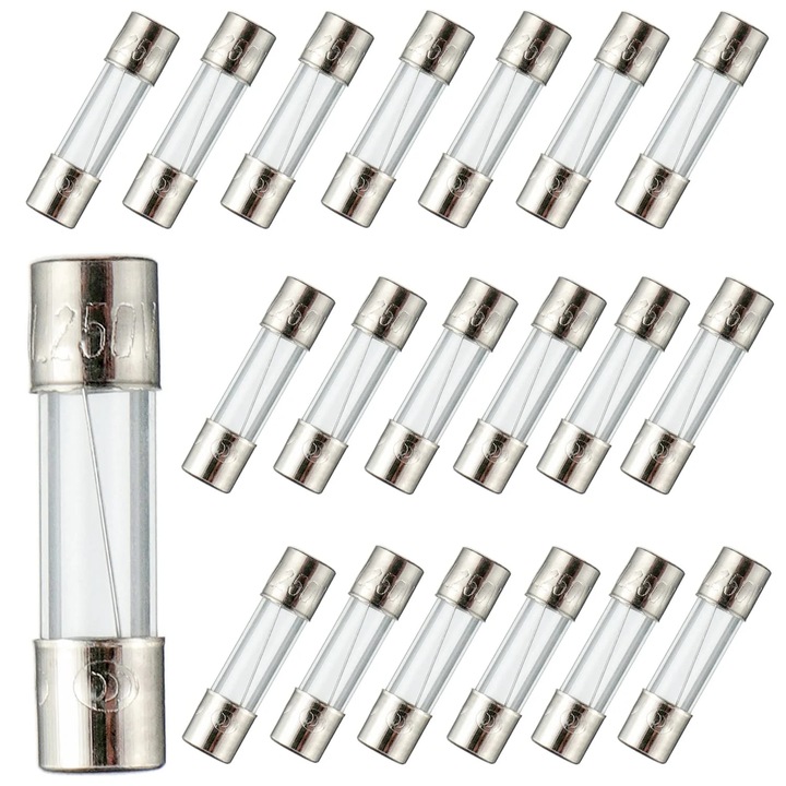 Elektromos biztosítékok 5x20mm 2A 250V üveg készlet 20 db