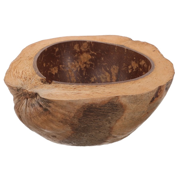 Bol din coaja de nuca de cocos natural, maro, 18x15x6cm