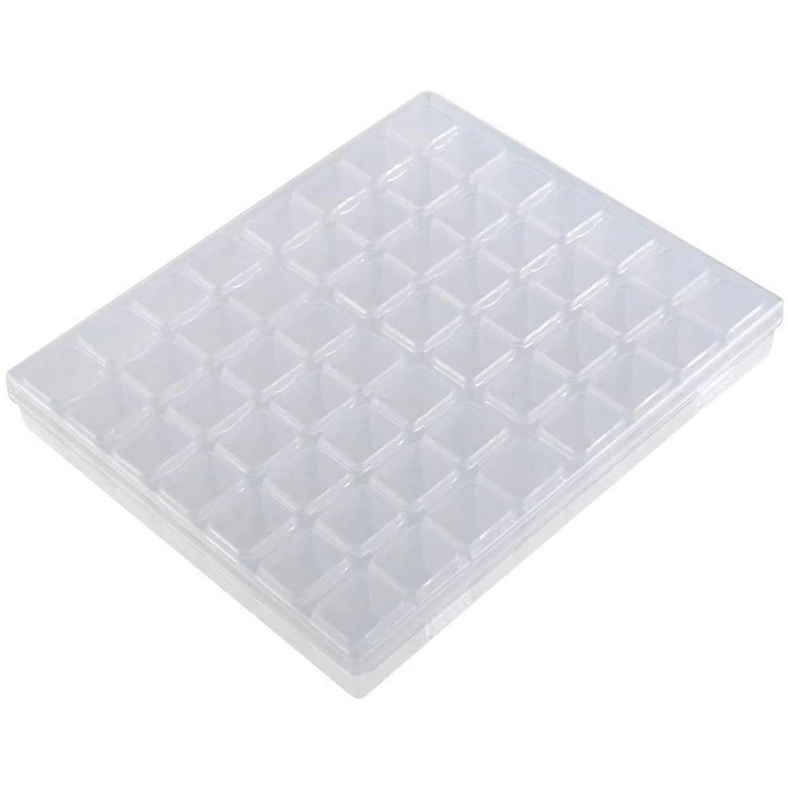 Átlátszó műanyag tárolódoboz 56 rekeszes 21.1x17.6x2.7cm, 4 kis doboz készlet 2.5x2.3cm