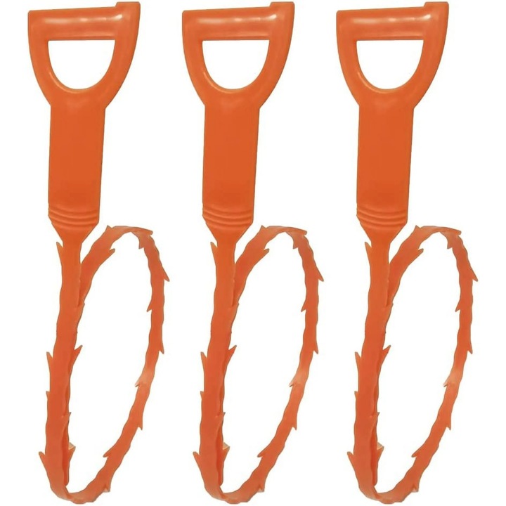 Set 3 serpi pentru scurgere, portocaliu, 20 inch, plastic flexibil durabil