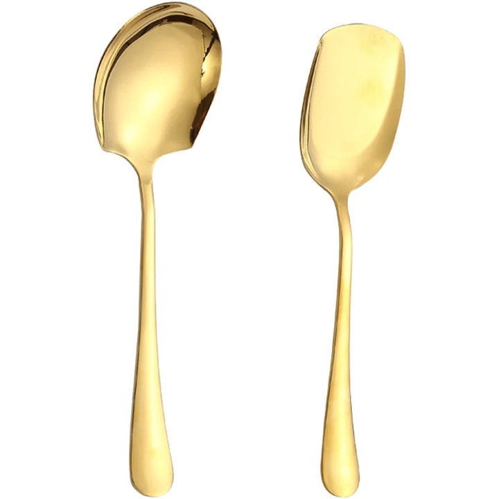 Linguri pentru servire, set 2 piese, otel inoxidabil placat auriu, maner lung, dimensiuni 22.5x6x1 cm & 21.8x6.5x1 cm