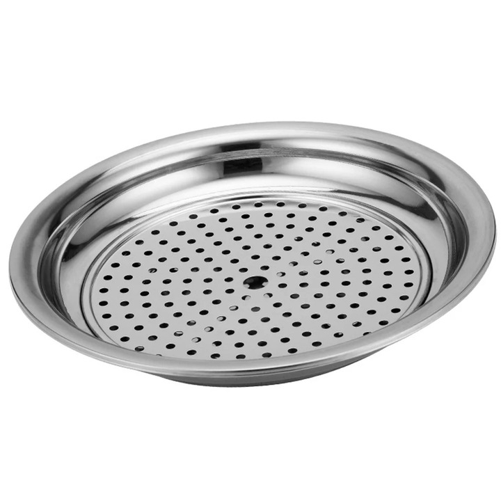 Platou pentru dumplings YANYXR inox si sticla argintiu 28x28x4.5cm