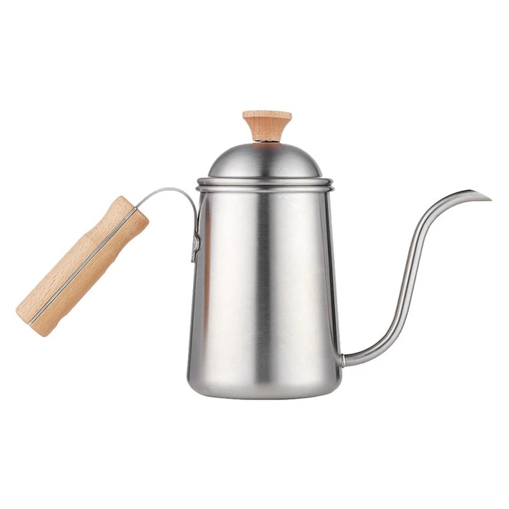 Fierbator apa 650ml, otel inoxidabil, capac lemn, argintiu, 26x17x9cm