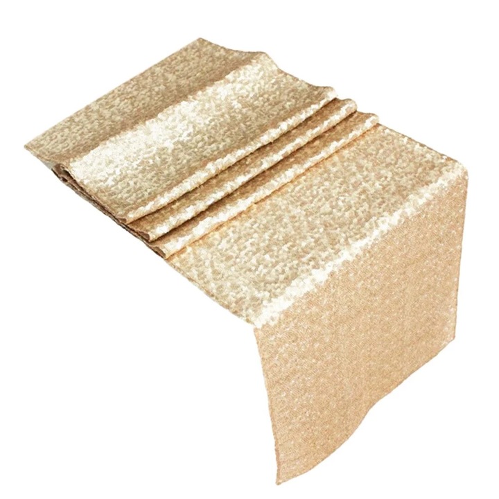 YANYXR asztalterítő, flitteres futó, champagne, 300x30x0.3cm