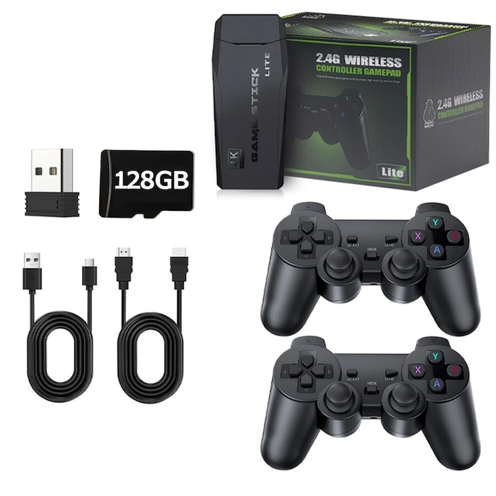 Consola retro Duueyct 4K HDMI, 20000 jocuri, 64GB, negru, stick compact