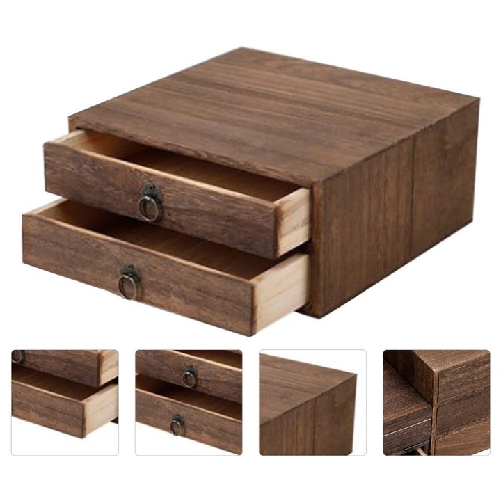 Cutie pentru ceai ZYBLSSBB LSM2xh9701-BCS0082362-1, din lemn cu 2 sertare pentru torturi Pu'er, maro, 23 x 21.5 x 10.5 cm