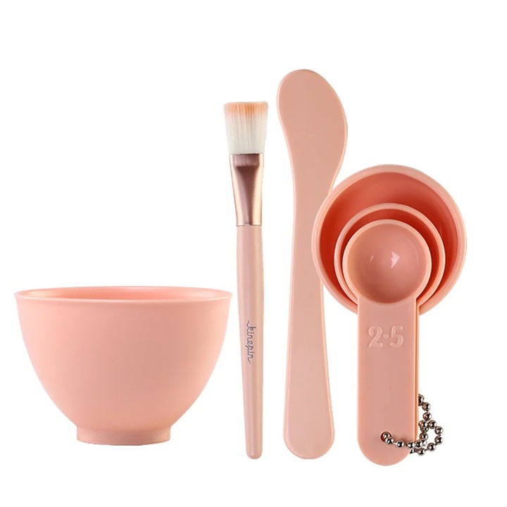 Set 6 piese bol pentru masti ZYBLSSBB LSM2xh9864-BCS0083592, kit DIY cu spatula, pensula si 3 lingurite, roz, 8.3 x 5.7 x 5.7 cm