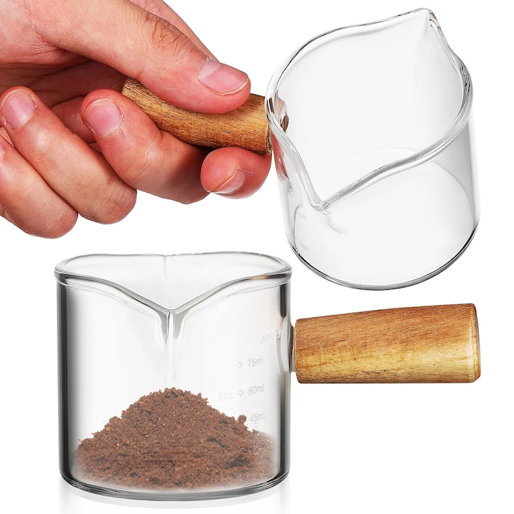 Set 2 pahare latte art, sticla, 8x11x5.5cm, 100ml, transparent