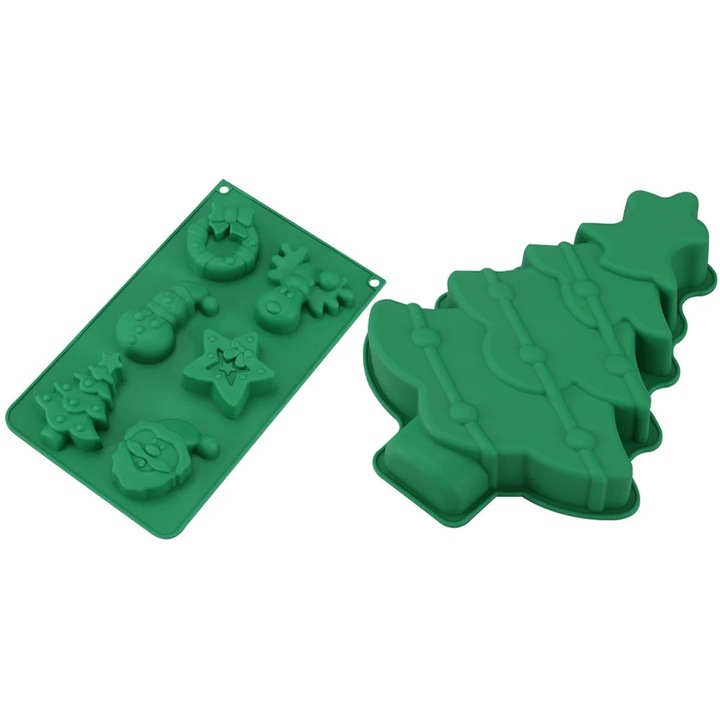 Set 2 forme prajituri, silicon, verde, 30x21.5x4cm si 29.5x17.3x2.5cm