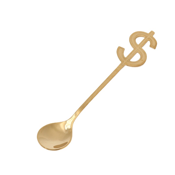 Lingurita pentru cafea ZYBLSSBB LSM2xh11121-BCS0103128, din inox 304, cap in forma de simbol dolar, finisaj lucios, aurie, 15 cm