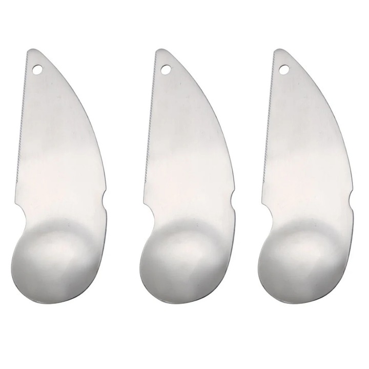 Decojitor-lingura pentru kiwi ZYBLSSBB, 2-in-1 din inox (lingura si peeler), argintiu, set 3, 14.7 x 4.8 cm