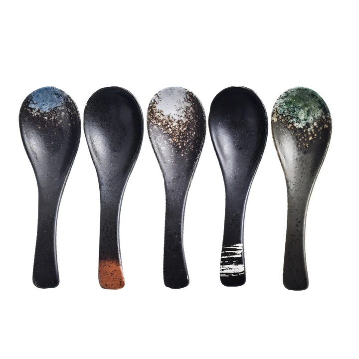 5 bucati linguri de supa in stil japonez, linguri de orez din ceramica, tacamuri pentru bucataria de acasa