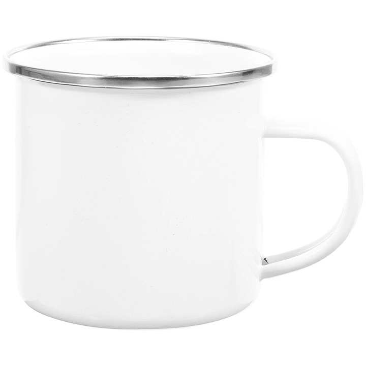 Cana emailata, 350ml, alb, 11.5x8.5x8.5cm