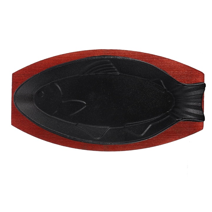 Tigaie neagra din fier, 31x14x2.5cm, cu strat antiaderent si maner din lemn