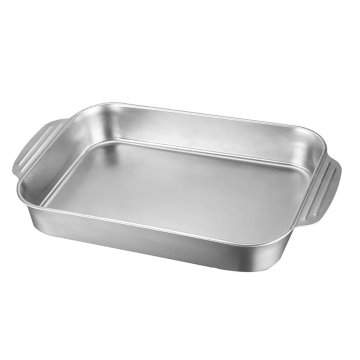 Tava de copt YANYXR, dreptunghiulara, cu manere duble, inox, argintiu, 40.8x22.8x5.5cm