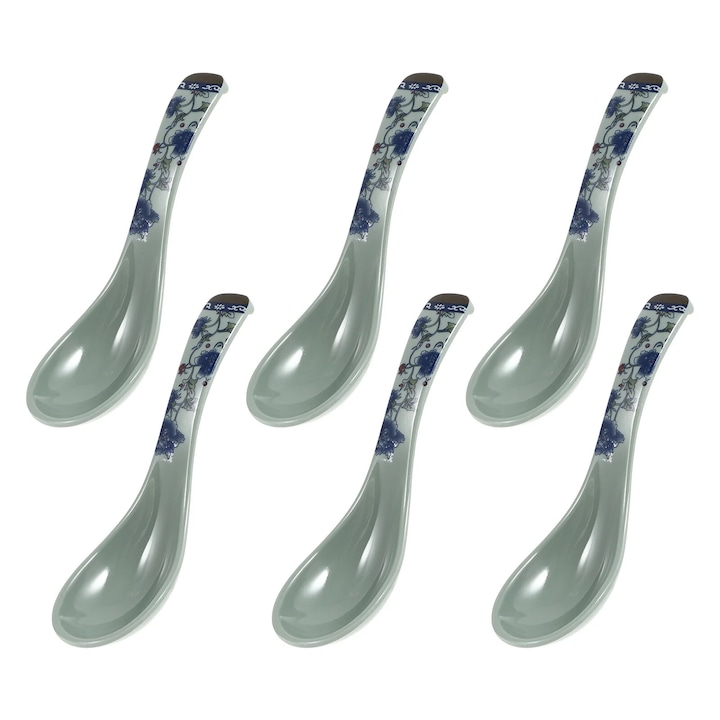 Set 6 linguri pentru supa ZYBLSSBB LSM2xh11738-BCS0112127-2, inox, decor floral albastru, 14.5 cm