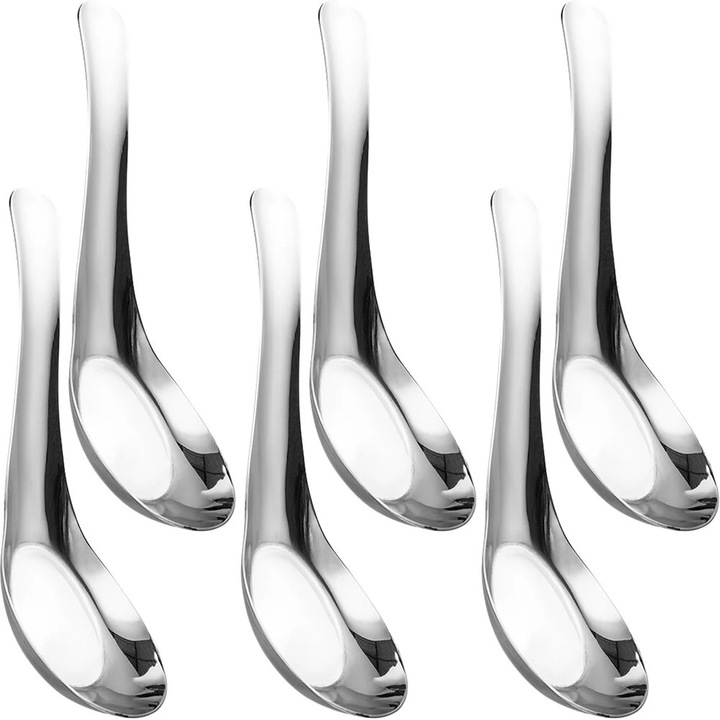 Set 6 linguri inox pentru supa, multifunctionale, argintiu, 11.6x3.5x1 cm