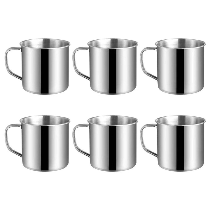 Set 6 cani din inox ZYBLSSBB LSM2xh11759-BCS0112381-1, 245 ml, argintiu
