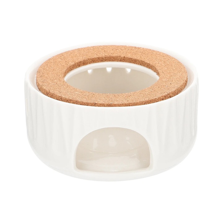 Incalzitor pentru ceainic ZYBLSSBB LSM2xh12187-BCS0118581-2, ceramica cu capac din pluta, suport pentru lumanare, alb
