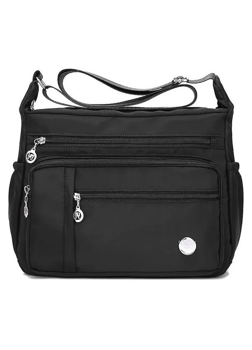 Női vízálló nylon táska, több zsebbel, 31x14x24cm, fekete