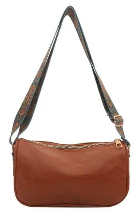 Crossbody táska, PU bőr, barna, 22.5x13.5x7.5cm