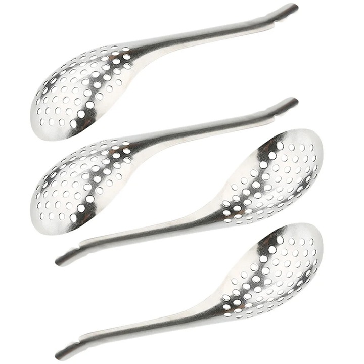 Linguri pentru caviar ZYBLSSBB LSM2xh13276-BCS0133106, perforate din inox, argintiu, set 4, 17 x 4 x 0.5 cm