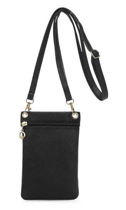 Geanta crossbody piele PU moale negru 18.5x12.5x1cm cu curea detasabila
