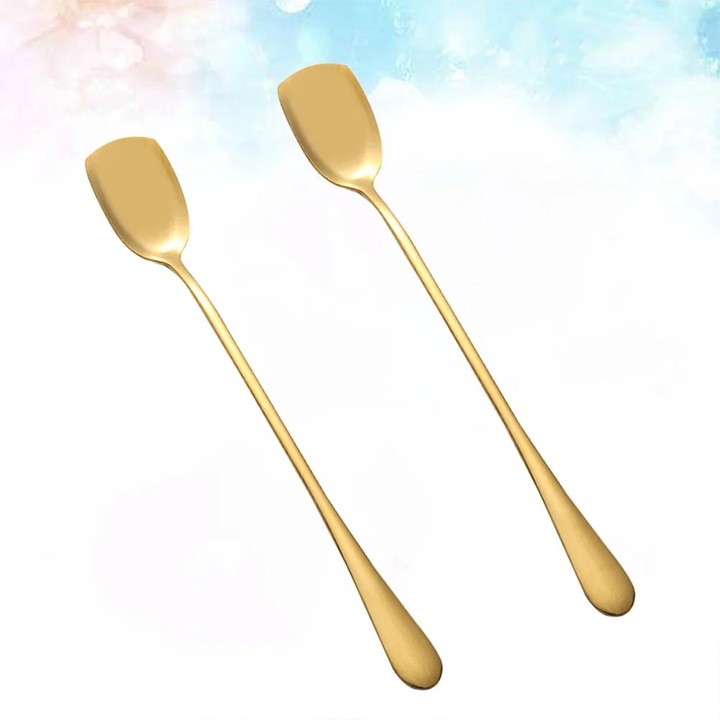 Set 6 linguri inox aurii 18.5x2.7x1cm pentru inghetata si cocktail