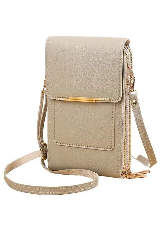 Szürke mobil crossbody táska 11x4x18cm tágas multifunkcionális