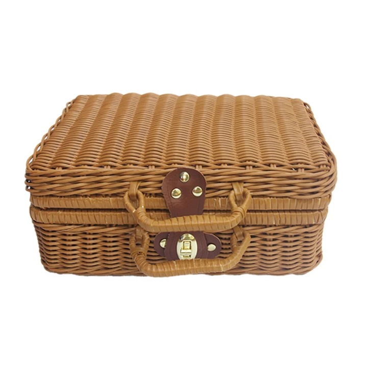 Cos picnic rustic, plastic, maro deschis, 30x22x12cm