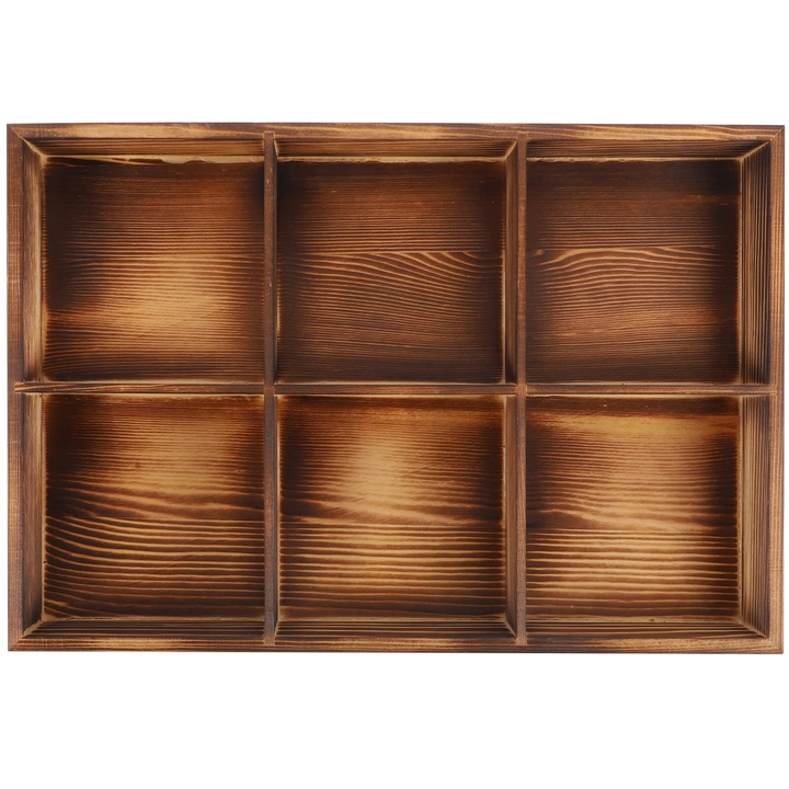 Cutie organizator pentru pliculete de ceai ZYBLSSBB LSM2xh16585-BCS0171496-1, din lemn compartimentata cu capac decupat, maro, 31 x 21 x 4 cm