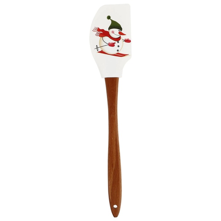 Spatula silicon si lemn pentru crema, 31.2x6.3x1 cm, Craciun