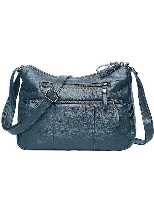 Női crossbody táska, puha PU bőr, retro, 30x12x23cm, könnyű, rekeszes, fekete